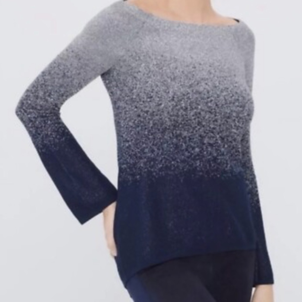 White House Black Market Silver and Navy Gradient Sparkle Sweater